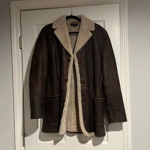 Theory Brown Leather Jacket with Fur